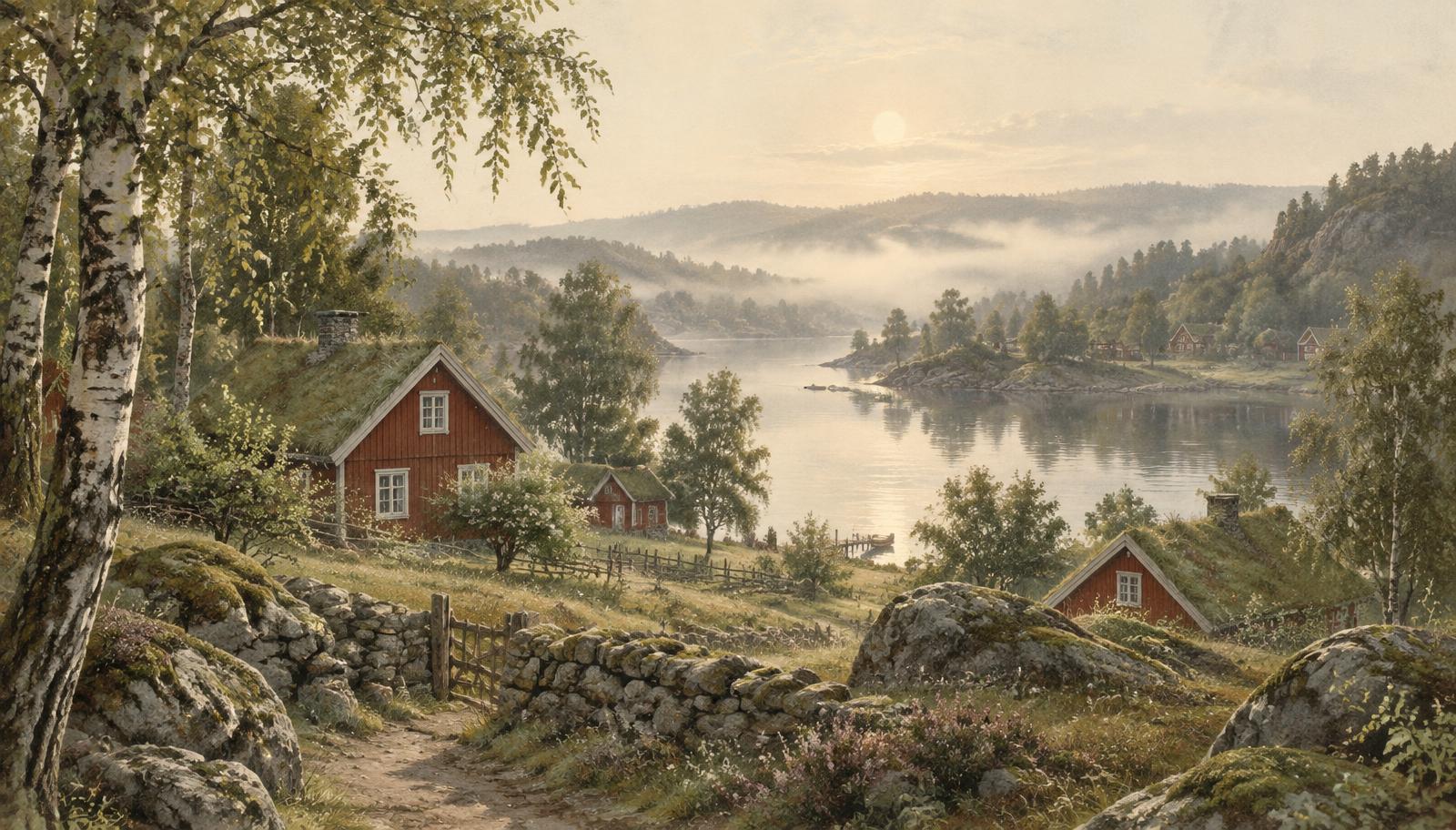 Kinnared i morgondimma